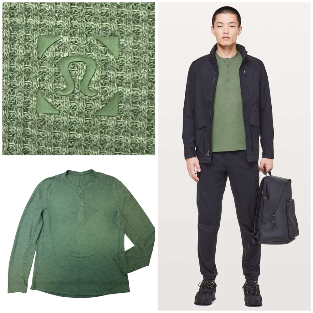 Lululemon Shift Stitch Waffle Knit Long Sleeve Henley Medium Heather Tank Green